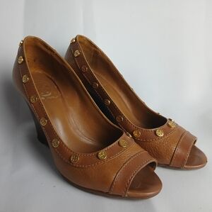 TORY BURCH Wedge Women Sandals Size 6.5 Tan Leather Open Toe